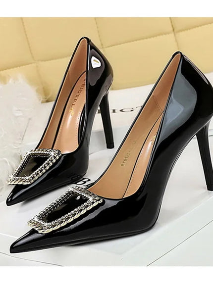 Woman 10cm High Heels Patent Leather Shallow Mouth