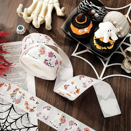 500Pcs Halloween Stickers 8 Designs Floral Ghost Decals Cute Adhesive Sealing Labels for Grocery Baking Bag Party Favor Supplies