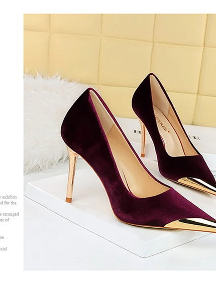 Women Fashion Comfort Suede High Heels Green Burgundy