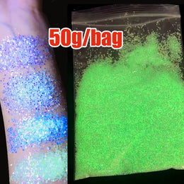 50g/Bag Halloween Luminous Nail Glitter Sequins Glow-In-Dark Phosphor Nail Flakes LongLasting Fluorescent Manicure Sequins 12.25