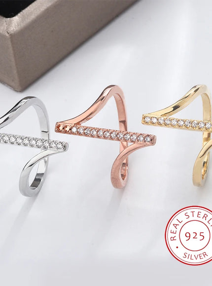 Simple 925 Silver Plated Ring for Women Fashion Geometric Line Jewelry Sterling Silver Jewelry Couple Ring Engagement Jewelry