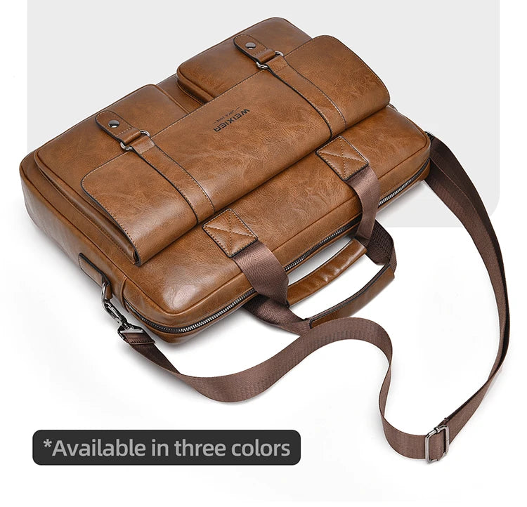 Mens Business Briefcase Large Capacity PU Leather Laptop Bag Fashion Crossbody Shoulder Tote Bag for Work Office