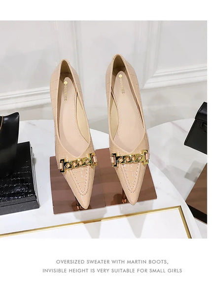 Fashion Metal Chain Decoration Women Pumps Shallow Mouth