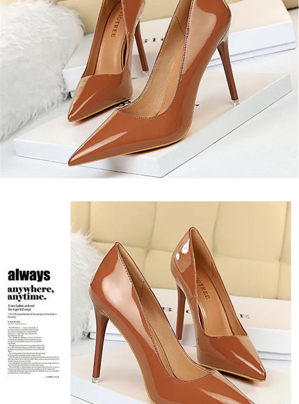 Fashion Simple Patent Leather Thin High Heel Women