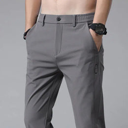 2024 Summer New Thin Ice Silk Stretch Men's Pants Casual Elastic Waist Smooth Trouser Pants Male Brand Clothing 5 Colour