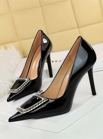Woman 10cm High Heels Patent Leather Shallow Mouth