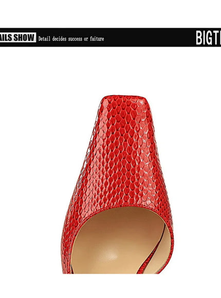 Woman Vintage Snake Print Pumps Square Toe Patent