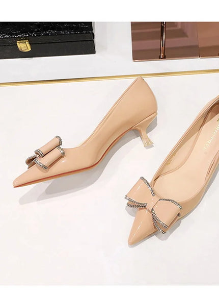 New Fashion Street Style Patent Leather Rhinestone Butterfly-knot