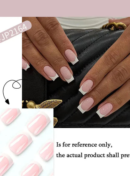 KissIcon White French Long Square Fake Nails Full