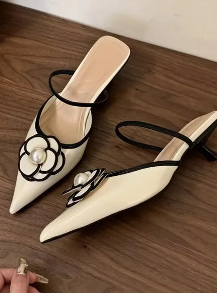 2025 Flower Pointed Toe High Heels Women Luxury Designer Sandals Female Summer Elegant Fashion Pumps Flower Mule Slippers Women