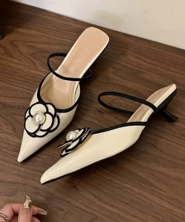 2025 Flower Pointed Toe High Heels Women Luxury Designer Sandals Female Summer Elegant Fashion Pumps Flower Mule Slippers Women