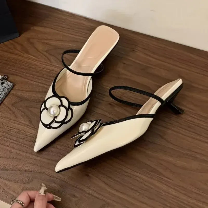 Dropshipman 2025 Flower Pointed Toe High Heels Women Luxury Designer Sandals Female Summer Elegant Fashion Pumps Flower Mule Slippers Women