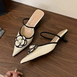 Dropshipman 2025 Flower Pointed Toe High Heels Women Luxury Designer Sandals Female Summer Elegant Fashion Pumps Flower Mule Slippers Women