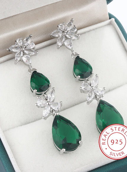 KissIcon Green White CZ Drop Earrings - Lightweight