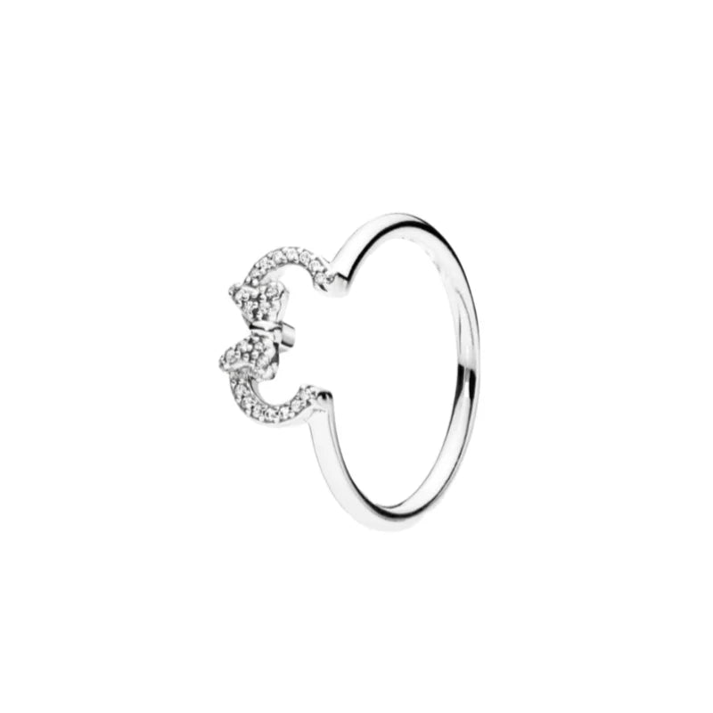 100%925 Pure Silver Disney Hot sale love bowknot ring suitable for women to wear Classic jewellery wedding Valentine's Day gift