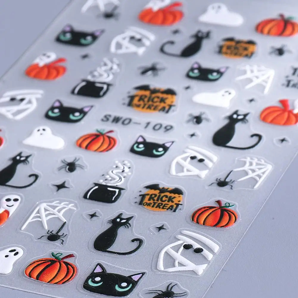 1pcs Halloween Nail Stickers Pumpkin Ghost Spider Skull Design Cute Adhesive Slider Decals DIY Manicure Decor