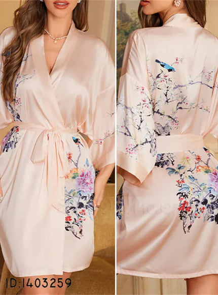 Plus Size Sexy Women Robe Sleepwear Silky Satin