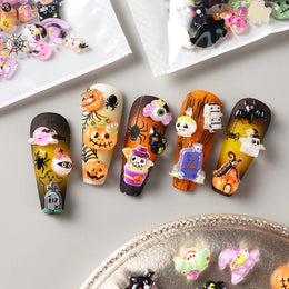 Cute Black Cat Ghost Pumpkin Bat Skull Spider Nail Art Decorations Charms Halloween Rhinestones Nail Art Decorations Accessories