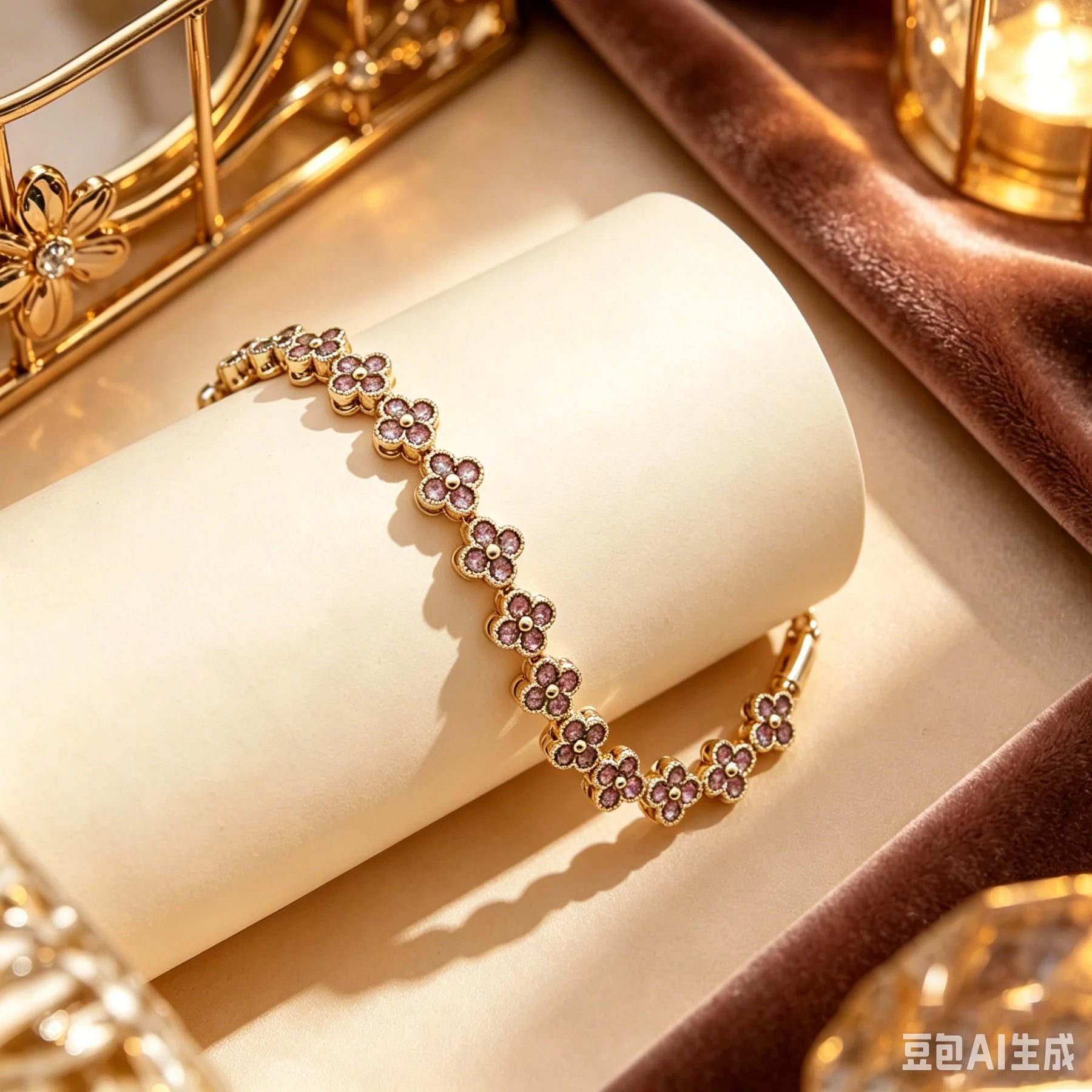 Colorful Zircon Lucky Four-Leaf Flower Bracelet for Women Flower CZ Stone Gold Plated Tennis Bracelet Fragrance Jewelry