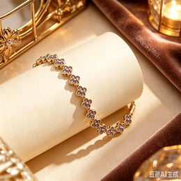 Colorful Zircon Lucky Four-Leaf Flower Bracelet for Women Flower CZ Stone Gold Plated Tennis Bracelet Fragrance Jewelry