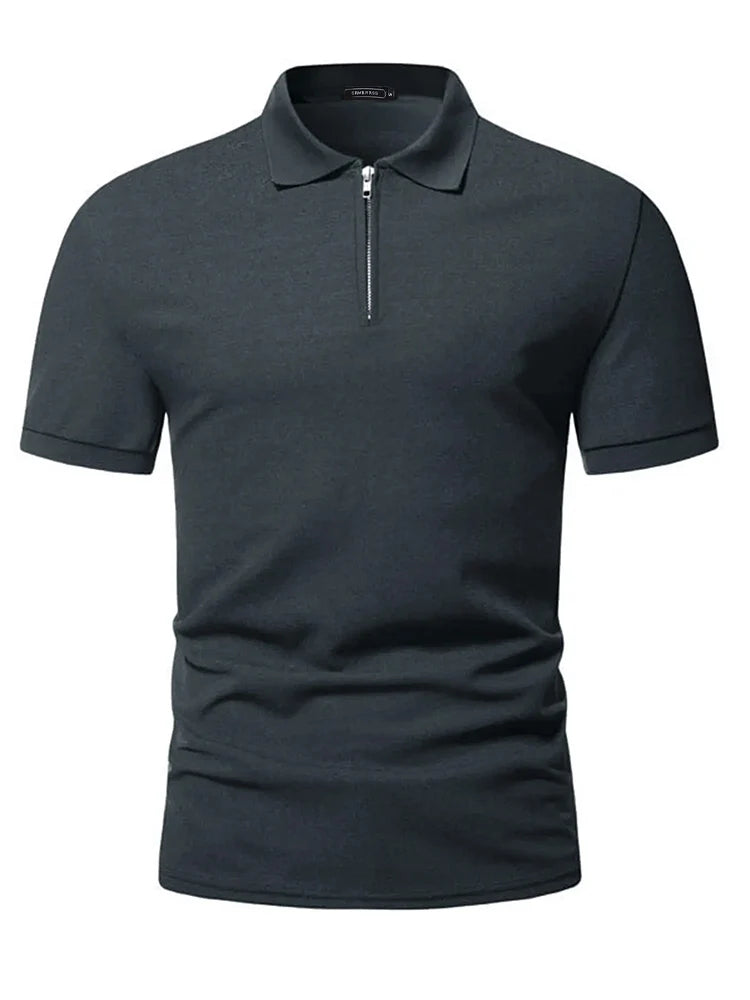 Men's polo shirt solid color short-sleeved zipper lapel T-shirt casual top