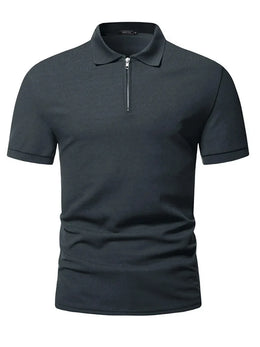 Men's polo shirt solid color short-sleeved zipper lapel T-shirt casual top