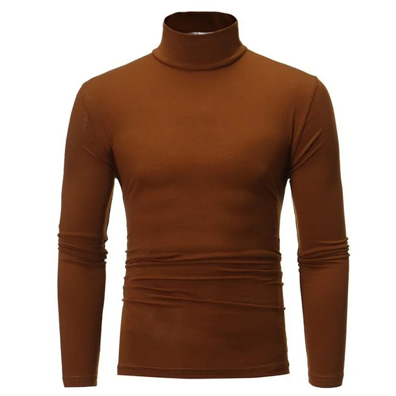 1/2pcs Autumn  Winter Men's High Neck T-shirt Slim Fit Fashion High Elastic Long Sleeve Casual Breathable Apparel Pullover