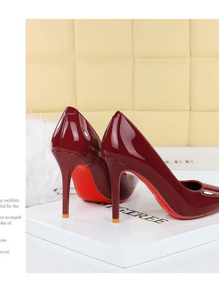 Fashionable Simple Slim Heels High Heels Glossy Patent