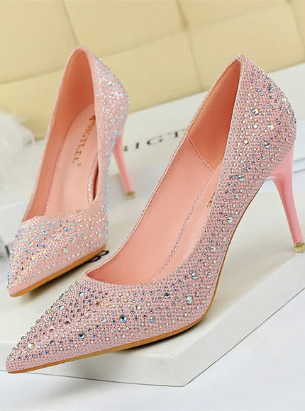 Shallow Mouth Pointed Color Rhinestone Pumps Fashion Wedding