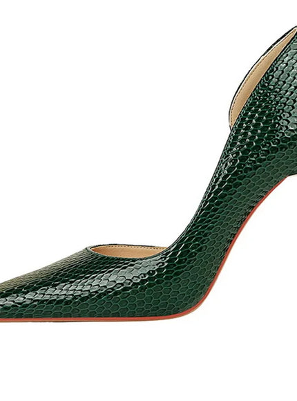 Woman Vintage Snake Print Pumps Square Toe Patent