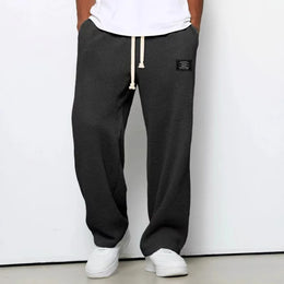 American Style Men's Waffle Textured Wide Leg Sweatpants Drawstring Elastic Waist Casual Loose Fit Streetwear Joggers