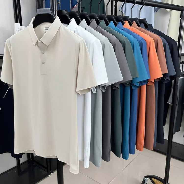 Men's Seamless Polo Shirt - Breathable Nylon-Spandex Blend, Reinforced Collar & Matching Buttons (12 Colors, M-4XL)