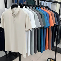 Men's Seamless Polo Shirt - Breathable Nylon-Spandex Blend, Reinforced Collar & Matching Buttons (12 Colors, M-4XL)