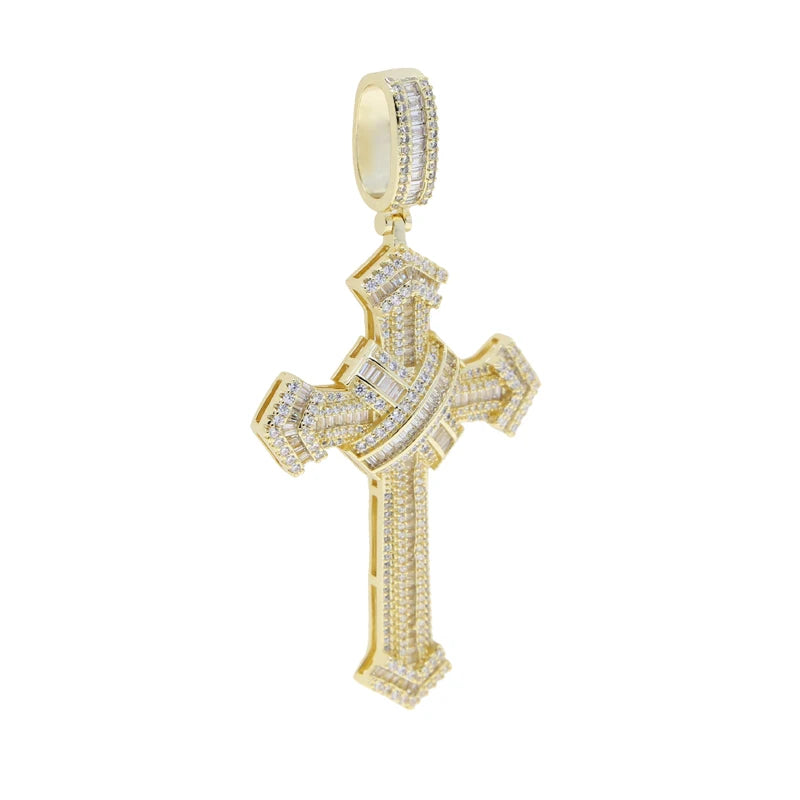 2025 New Cross Pendant for Men Women Full Iced Out Cubic Zircon Hip Hop Necklace Link Chain Fashion Rock Jewelry