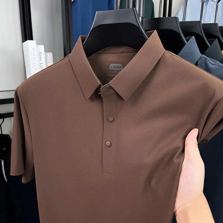 Men's Seamless Polo Shirt - Breathable Nylon-Spandex Blend, Reinforced Collar & Matching Buttons (12 Colors, M-4XL)