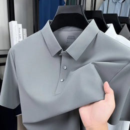 Men's Seamless Polo Shirt - Breathable Nylon-Spandex Blend, Reinforced Collar & Matching Buttons (12 Colors, M-4XL)