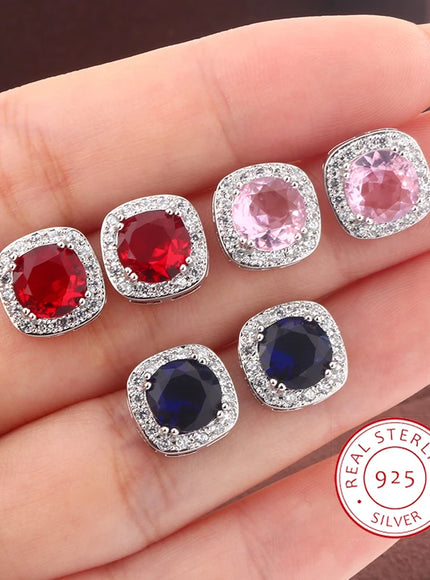 KissIcon Geometric Blue Red Stud Earrings - Everyday Shine