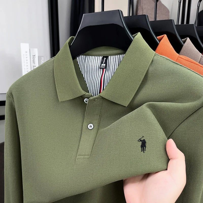 100% cotton spring and autumn new men's long sleeved casual comfortable fashion brand polo shirt exquisite pony embroidery top