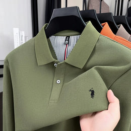 100% cotton spring and autumn new men's long sleeved casual comfortable fashion brand polo shirt exquisite pony embroidery top