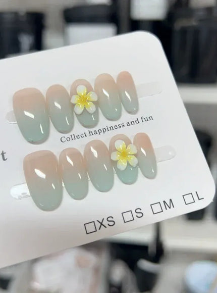 KissIcon Green Almond Nails - Press On Yellow