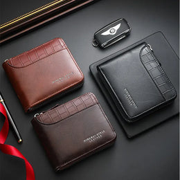 Leather Men’s Wallet Luxury Mens Purse Male Zipper Card Holders with Coin Pocket Rfid Wallets Gifts Men Money Bag Birthday Gifts