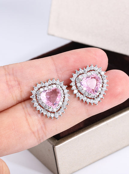 KissIcon Pink Stone Zirconia Earrings - 925 Silver Gleam