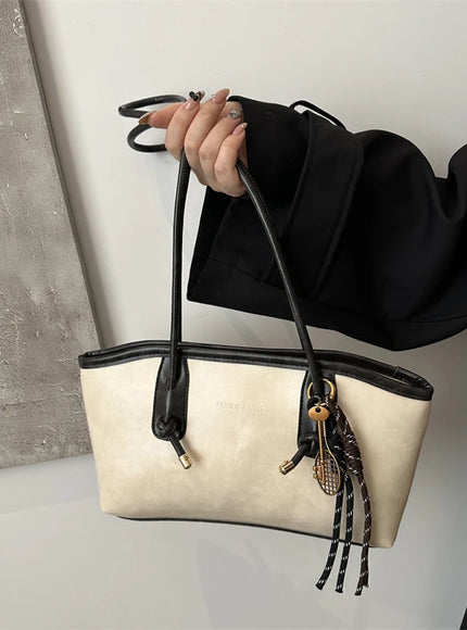 European American Retro Tote Bag, Korean Fashion Shoulder Bags Advanced Simple Handbag New Large Capacity Pendant Versatile Bags