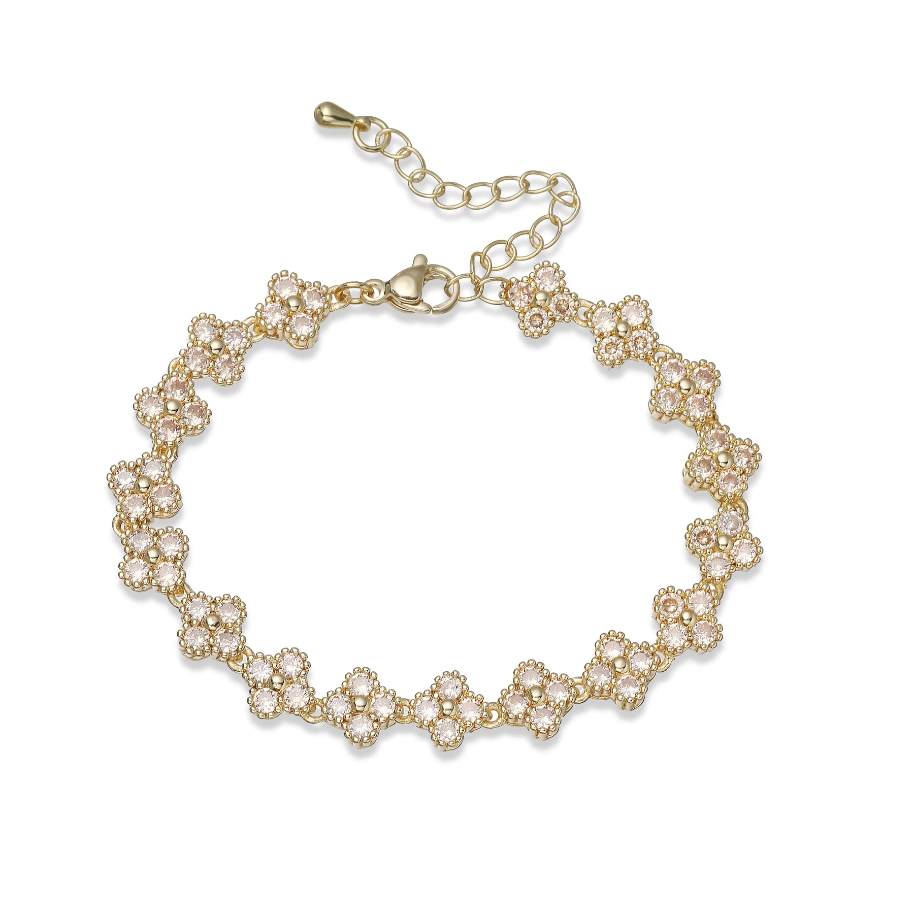 HECHENG, Bijoux Colorful Flower CZ Stone Brass Metal Bracelet/Necklace,Lobster Clasp, Adjustable, Minimalist Romantic Jewelry