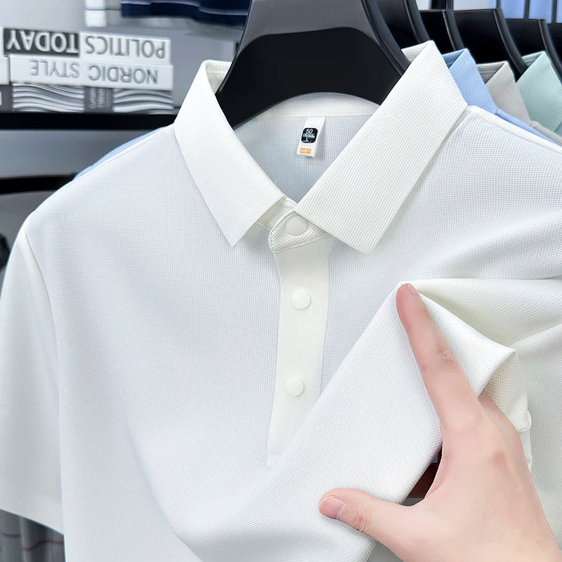 2025 Men's Sporty Polo Waffle Shirt | Moisture-Wicking Golf Tennis Top Sizes S-5XL, Snap Buttons, 7A Antibacterial High Quality