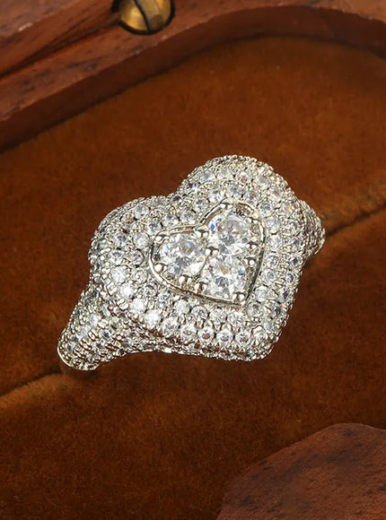 KissIcon Hip Hop Style Full CZ Heart Ring - Iced Out
