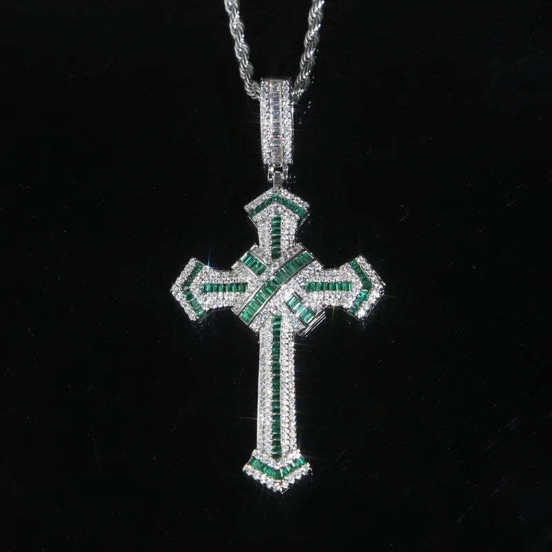 2025 New Cross Pendant for Men Women Full Iced Out Cubic Zircon Hip Hop Necklace Link Chain Fashion Rock Jewelry