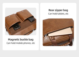 Mens Business Briefcase Large Capacity PU Leather Laptop Bag Fashion Crossbody Shoulder Tote Bag for Work Office