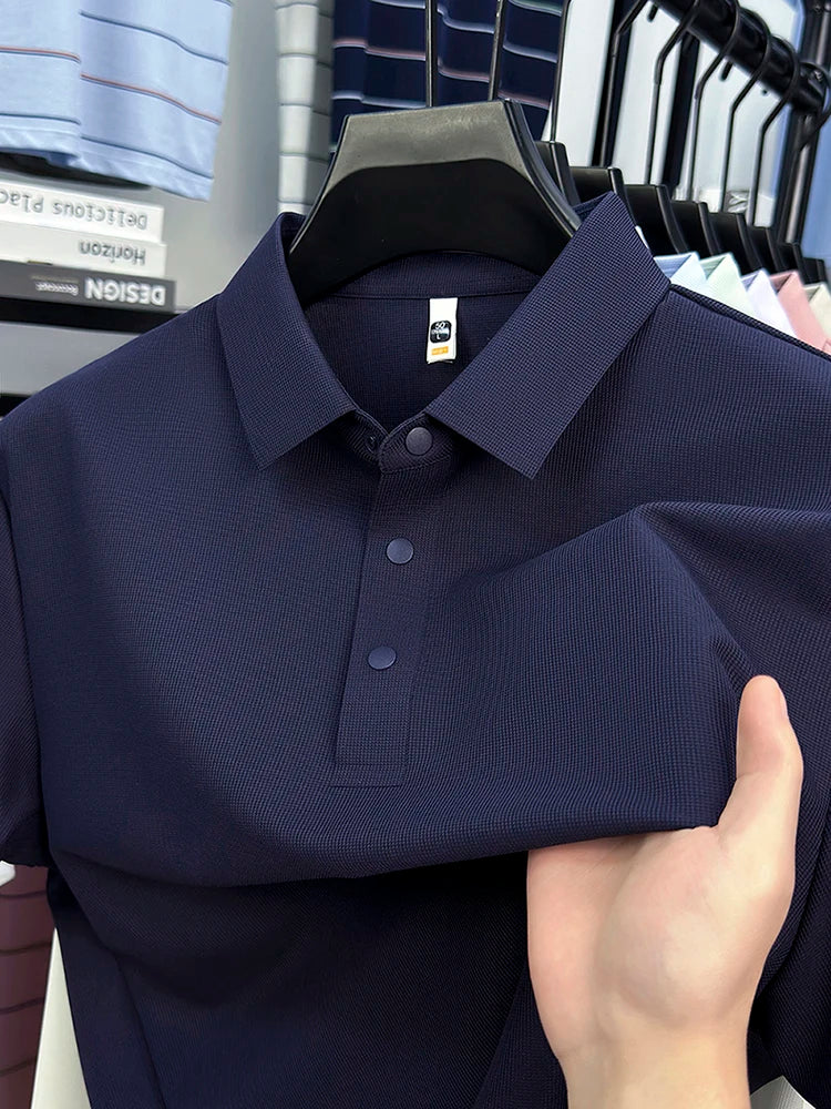 2025 Men's Sporty Polo Waffle Shirt | Moisture-Wicking Golf Tennis Top Sizes S-5XL, Snap Buttons, 7A Antibacterial High Quality