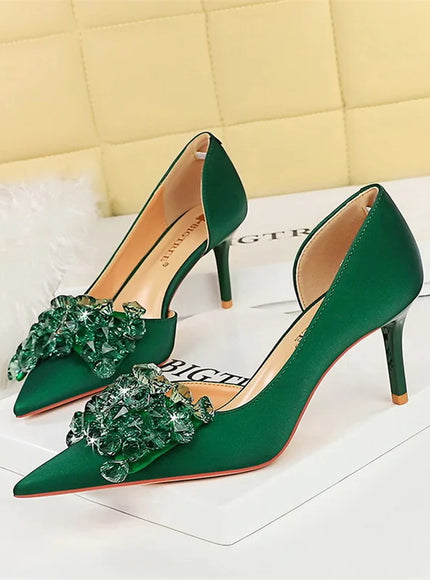 2024 New Rhinestone Women Pumps Bow knot Retro